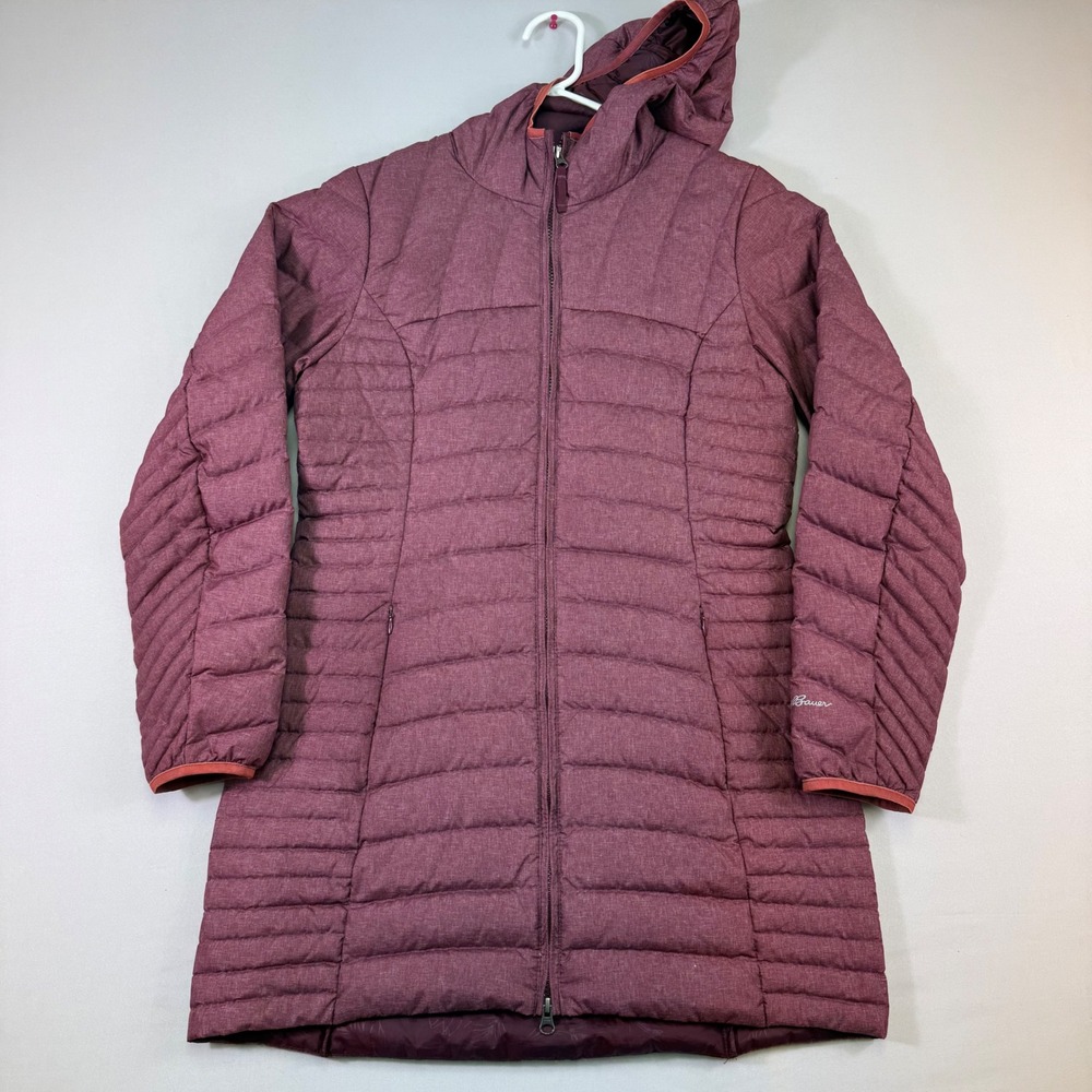 Eddie Bauer Parka Womens Medium Burgundy Goose Down Filled Hooded Puffer Jacket